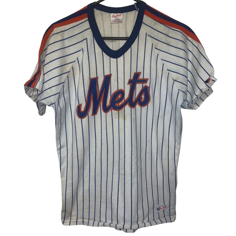 Vintage 80s MLB New York Mets Pinstriped Rawlings Jersey L USA